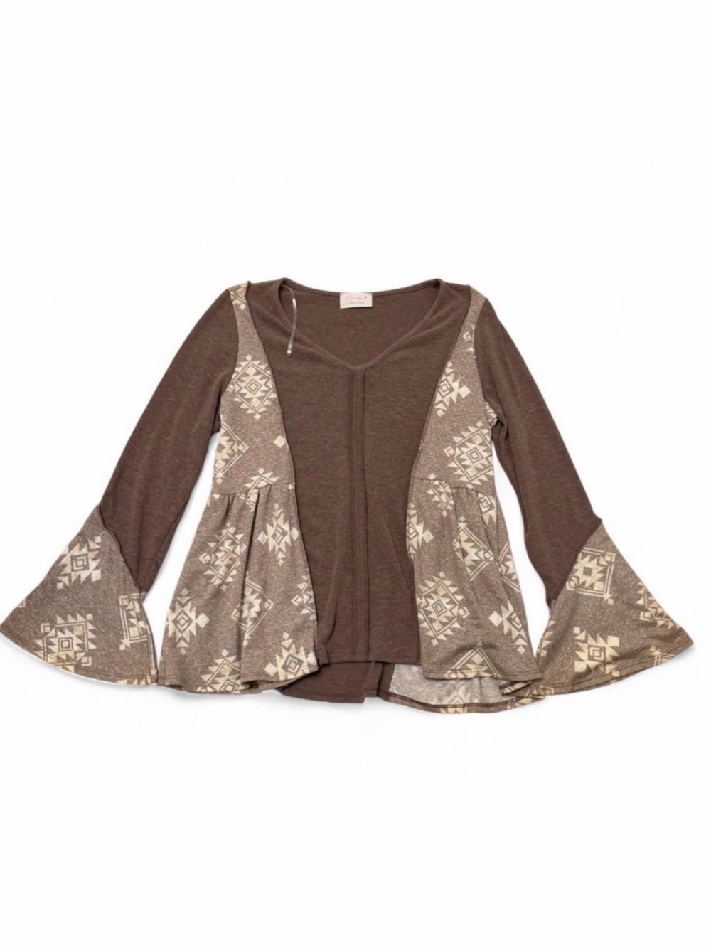 Sugarfox Aztec Babydoll Bell Sleeve Blouse Top Women’s 1X Boho Western Spring